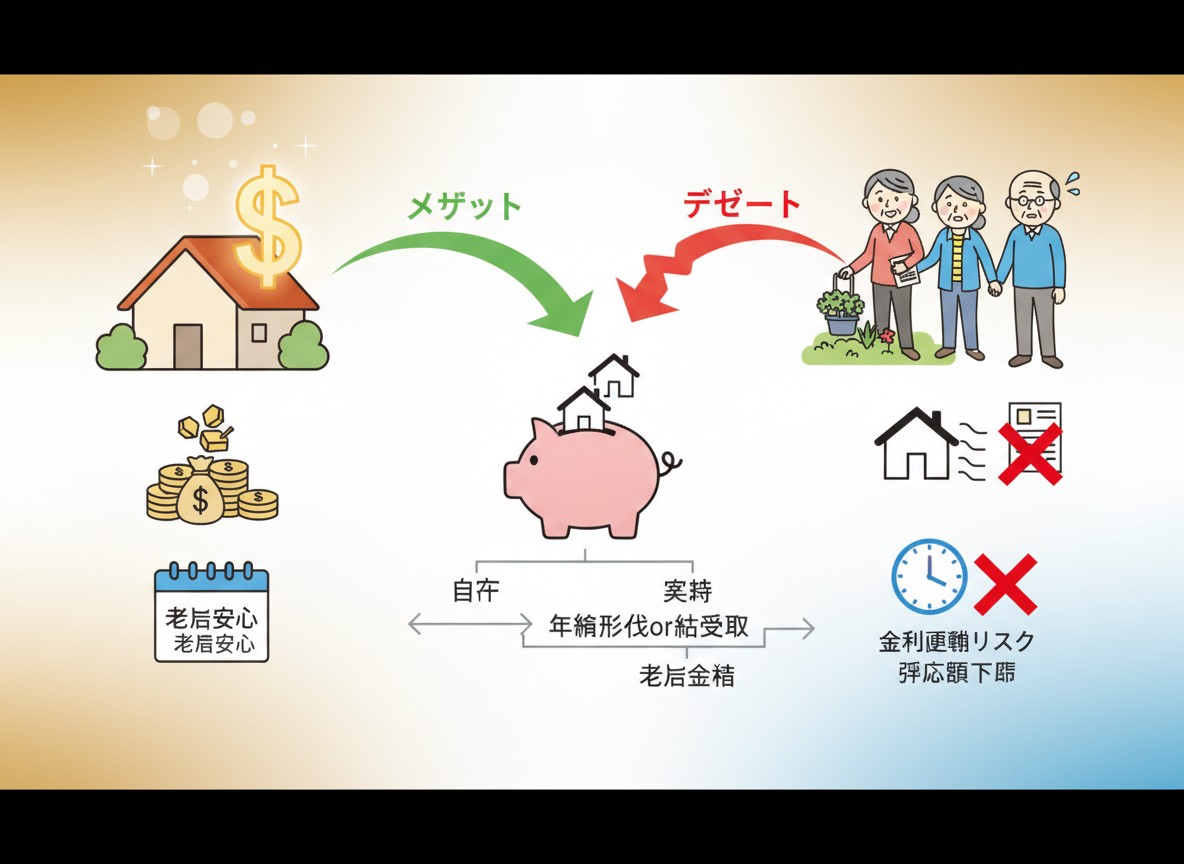 リバースモーゲージの仕組みとメリット・デメリットを図で解説：自宅を老後資金に